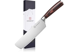KEEMAKE Coltello Cucina Verdure Professionale - Coltelli da Cucina Giapponese Stile in Acciaio Inossidabile, Coltello Nakiri da Cucina 18 cm Manico in Pakkawood