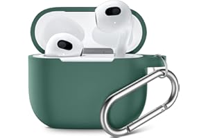 Upeak Kompatibel mit AirPods 3 Generation Hülle 2021, Silikon Stoßfeste Schutzhülle für AirPods 3, Weiches Leichtgewicht Voller Schutz für Apple AirPods 3 Case Cover, mit Karabiner, Kieferngrün