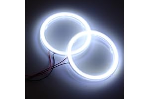 Qasim 2 Pcs White 80MM Car Angel Eyes Halo Rings COB Light Circle Ring Headlight Lamp with Plastic Cover 12V 24V