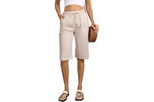 Zhiaek Short Long Femme Ete Fluide Bermuda Taille Elastique Short Femme Coton Leger Taille Haute Pantalon Court Pantalon de Plage avec Poches