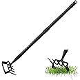 THE WHITE SHOP Stirrup hoe and cultivator for weeding, 2 in 1 heavy duty action hoe, garden hoe with 62 inch adjustable handle, metal weeding ring stirrup hoe with rake for pulling weeds and loosening