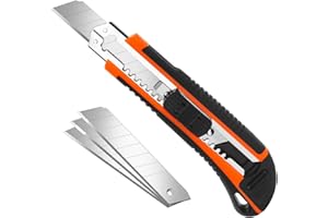 ARTCUT Cutter Profesional, Cutter Naranja de 18MM de ancho, Cuter Retráctil para Caja de Corte, Cartón, Cuerdas, Paquetes, Cúter, Cuters Profesionales Pequeños, Cutter Pequeño con 2 Cuchillas Extra