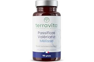 Passiflore Valériane | Formule Sommeil 100% Plantes sans Mélatonine | Avec Mélisse contre l'Anxiété pour un Endormissement Rapide et un Sommeil Réparateur | 90 Gélules | Made in France | Terravita