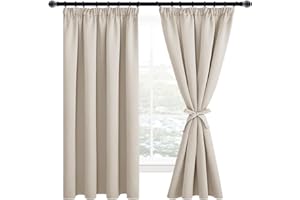 JuFang Vorhänge gardinen mit kräuselband verdunklungsvorhänge thermovorhang kälteschutz gardinen Wohnzimmer vorhänge Schlafzimmer Vorhang Beige 2er Set 175x140 cm(HöhexBreite)