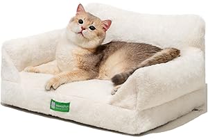 MEWOOFUN Cama sofá para gatos y perros pequeños, funda extraíble lavable, 55 x 40 cm, blanco