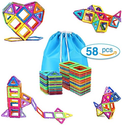 GB4 Magnetic Blocks Building Set Toys For Kids 58PCS Magnet Tiles Educational Building tiles Construction Toys For Boys Girls With Storage Bag (58PCS)