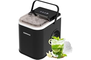 CORMIX Ice Cube Machine, 120 W Small Ice Cube Maker, 8 Ice Cubes in 6 Minutes, 12 kg/24 h, Ice Maker with Infrared Sensor and Self-Cleaning for Kitchen, Office, Bar and Party