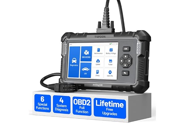 TOPDON Outil de Diagnostic ArtiDiag500, OBD2 Scanner pour Moteur/Transmission/ABS/SRS, 6 Réinitialisation du Service (Huile/ETC/SAS/TPMS/BMS/Freins), OBDII Complète, Lecteur de Code, AutoVIN