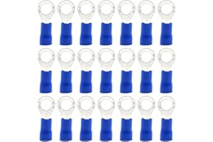 Hocansen 100 Pieces Ring Connectors M5 Electrical Wire Connectors Insulated Electrical Wire Terminals Crimp Connectors (UPR5/Blue)
