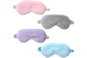 WIIAILOO 4 Pcs Plush Eye Mask Soft Fluffy Plush Eye Mask Sleep Mask Adjustable for Kids Adult Women