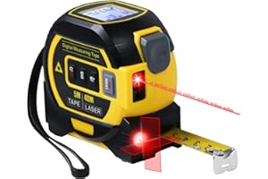 LUODIRGB Fitdays 3-in-1 Laser Tape Measure with Cross Line Level - Digital Laser Measurement Tool 131ft/40m, Auto-Leveling LCD Display, in/ft/m Units | 16ft/5M Tape | (Yellow)