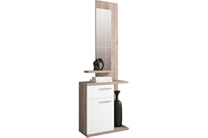 HABITDESIGN HomeSouth - Recibidor con un cajón y una Puerta, Mueble de Entrada con Espejo Acabado en Blanco y Nelson, Modelo Enter, Medidas: 60,5 x 68,5 x 27,8 cm de Fondo