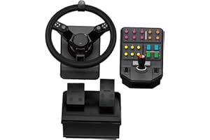Logitech G Saitek Farm Sim Controller, pack Farming Simulator: volante, console di controllo, pedali del gas e del freno, intervallo di sterzo 900°, oltre 38 pulsanti, connessione USB, PC/Mac, Nero