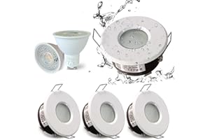 4XSweier IP65 White Waterproof Led Downlights for Bathroom, 5W Cool White 6000K 430LM, LED Ceiling Spotlight (Incl. GU10 lamp Holder) for Bathrooms and Kitchens, Downlight Cutout 68mm