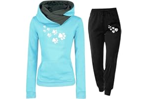 riou 2024 Chándal Mujer Completo Invierno Original, Divertido Estampado Conjunto Ropa de Deportivo 2 Piezas Sudadera con Capucha Manga Larga y Pantalón Jogger para Fitness Jogging S-XXL