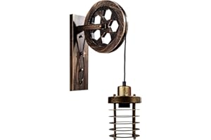 LEDSone Vintage Industrial Pulley Wheel Wall Mounted Light Metal Cylinder Shape Shade for Conservatory, Dining Room, Foyer, Garage, Guestroom, Hallway