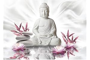 Runa Art Papier peint intissé 396 x 280 cm fleurs Bouddha Zen | Toison Décoration Murale Salon Chambre á Coucherr | Fabrication Allemande | Rose blanc 9289012a
