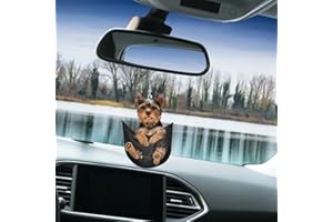 HAHHHHA Colgante interior colgante espejo retrovisor decoración simulación mini mascota perro miniatura figura colgante coche lindo cachorro adorno decoración coche auto hogar accesorios