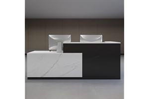 UKETO Modern Wooden Reception Counter, L-Shaped Reception Counter for Offices, Multifunctional Reception Table with Generous Storage Space, Suitable for Offices, Receptions, Hotels (Left High-E, 200