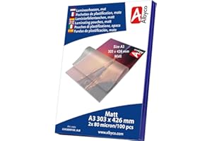 Albyco Buste per Laminazione OPACA- Foglio di Laminazione A3 (303x426 mm) – Opaca - Spessore 2x80 (160) Microns - 100 Pezzi - Foglio Plastificante - Pouches di plastificazione - Fogli plastificatrice