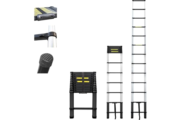 HOSTRÖM teleskopstege 3,8 m TELESCOO13, aluminium, hopfällbar, utdragbar, max. arbetshöjd 4,7 m, EN131-standard, 5 års garanti.