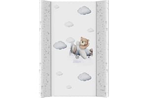 Ceba Baby® Fasciatoio Materassino per lettino - Fasciatoio neonato rigido - 70x50 cm - 2 Cunei - Cuscino Fasciatoio Lavabile per bambine e bambini - certificato Öko-Tex - Orso Pilota