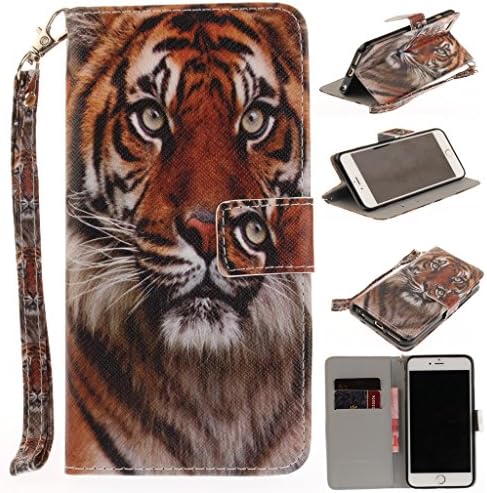 For iPhone 6 Plus /iPhone 6S Plus Case [with Free Screen Protector],Kwapo® Stylish Premium Flip Magnetic Detachable PU Leather Wallet with Credit Card Holder Slots Smart Standing Folio Book Style Ultra Thin Nice Drawing Patterns Protective Case Cover Skin for iPhone 6 Plus /iPhone 6S Plus - Tiger