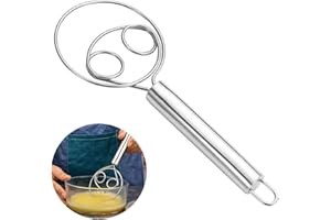 STARKVISTA Batidor Danés Original, Danish Dough Whisk de Acero Inoxidable, Mezclador de Masa Grande, 6.5 Pulgadas, Ideal para Amasar Pan, Pizza, Masa Húmeda y Secas, Fácil de Limpiar (Regular)