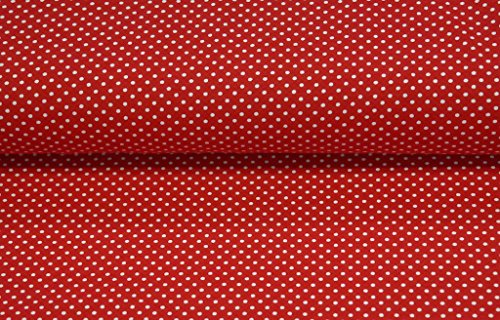 Qualitativ hochwertiger, gemusterter Bio Jersey Stoff mit weißen Punkten auf Rot Meterware mit Öko-Tex Zertifizierung zum kreativen Nähen von Kinder- und Erwachsen Kleidung, 50 cm