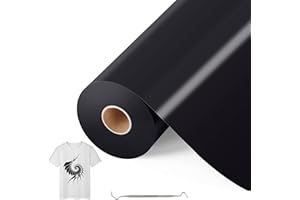 Bocguy Vinilo Textil Termoadhesivo Negro, 30.5 CM X 10 M Con Gancho Deshierbe, Para DIY Camisetas y Más Telas, Fácil de Cortar
