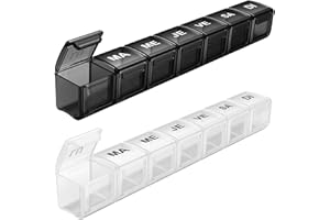 Pilulier Semainier Français, Pilulier 7 Jours mit 14 Compartiments, Pilulier Pillbox Pilulier Hebdomadaire - 2 Pièces (Noir + Blanc)