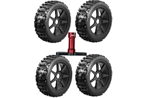hopsupRC 17mm RC Rubber Tires & Plastic Wheel Rim for ARRMA 1/8 Typhon 6S 3S BLX,Talion 6S BLX,Redcat,Losi,Team,HPI,HPS,Kyosho,Wheels Tires w/17mm Wheel Wrench（4PCS Black