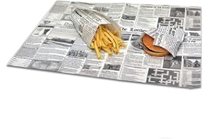 ALFINCART Carta antigrasso per alimenti - Formato cm. 37x50 - Confezione da Kg. 10 (circa 1375 fogli) - Carta da gr./mq. 40 stampata con loghi generici “newspapers”