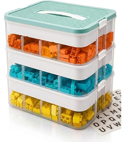 LEGO 3 - Schubladen Aufbewahrungsregal Blau - Anpassbare Aufbewahrungseinheit mit abnehmbaren Schubladen und Baufläche für Kinder
