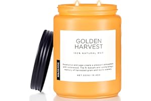 ‎M&SENSE M&SENSE Złote zbiory Świece na jesień w szkle duże z 2 knotami naturalne świece sojowe 550g 110 godz. długi czas Eukaliptus & Balsamtuja Aromatyczna świeca na jesień prezent GoldenHarvest