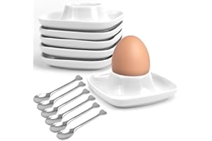 KXVXXV 6 Coquetier Oeuf Original en Ceramiqu avec 6 cuillères, Coquetiers empilables, Étagère pour Oeuf a la Coque avec Plateau, Blanc