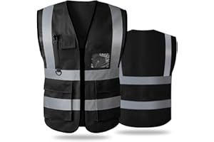 AKEIVN Netz-Sicherheitsweste für Damen und Herren, hohe Sichtbarkeit, reflektierende Sicherheit mit Taschen, Reißverschluss vorne, entspricht ANSI/ISEA-Standards