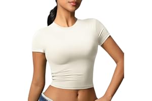 JTSONN Sport T-Shirt Damen Kurzarm Sportshirt Atmungsaktiv Funktionsshirt Oberteil Laufshirt Kompressionsshirt Rundhals Yoga Fitness Workout Gym Running Crop Top
