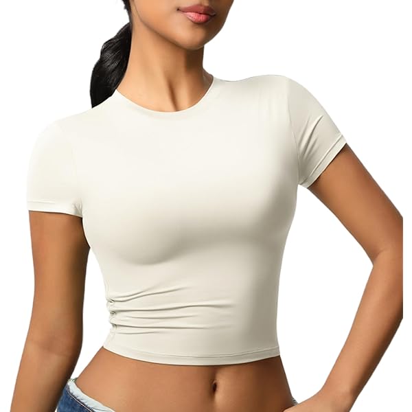 Crop - Maglietta da donna con scollo a V, mezza manica, casual, estiva, cropped, Blu, S