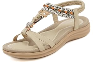 ZDQ Sandals Womens Summer Casual Flat Bohemian Slip-on Sandals with Elastic Ankle Strap