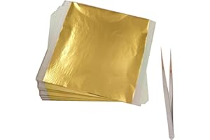 DIVONO 200 Sheets Gold Leaf Sheets, 14x14cm Foil Paper Wrapper Imitation Gold Leaf Foil Paper, Gold Leaf with Stainless Steel Tweezer for Art, Crafting, Paintings, Furniture Decoration, DIY(Random)