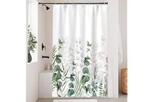 Uiiooazy Cortina de 120 x 200 cm, antimoho, diseño de plantas, eucalipto, gris, tela de poliéster, impermeable, lavable, cortina de baño