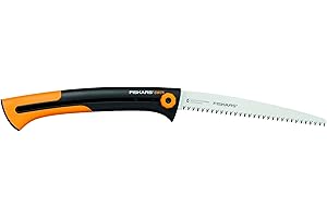 Fiskars Große Handsäge für frisches Holz, Grobzahnung, Sägeblattlänge: 25,5 cm, Einziehbar, Rostfreier Stahl, Schwarz/Orange, Xtract, SW75, 1000614