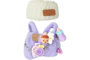 AOOTE Ropa de Peluche de 17 cm, 3 Piezas Ropa de Muñeca Accesorios, Disfraces para Muñecas con 1 Par de Overoles, 1 Gorro de Lana y 1 Cámara Morada (Sin Muñeca)