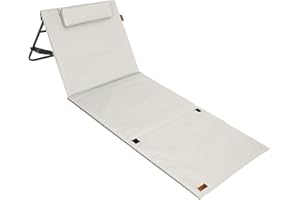 Detex® Folding Beach Lounger With Adjustable Backrest | Lightly Padded Foldable Sun Bed With Side Pocket | Cushion Shoulder Strap | Weatherproof Beach Mat Lounger