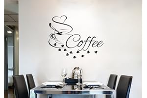 Grandora W3038 Adesivo da parete con scritta “Coffee” e tazza di caffè con cuori