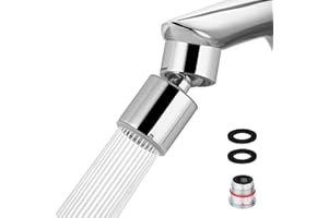 Hibbent Big Angle Faucet Tap Aerator Swivel, 360-Degree Twist and Rotation Kitchen Sink Aerator with 2-Flow - 22mm Female Thread with M18.5 Brass Adapter and 5 Plastic Adapter - Chrome