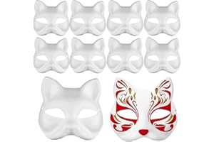 XIEXIESHER 5/10 Pz Máscara de Gato, Máscara de Zorro, DIY Pintado Mano Máscaras Blancas, Blanco Therian Máscara, Blanco Máscara Pintada a Mano, Máscara de Gato Para Halloween, Carnaval, Bailes de Máscaras