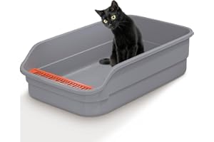 Vealind Large Cat Litter Tray High Sided and Low Entry Cat Litter Box 60 x 40 x 16 CM Easy Access Leak Proof Anti Splash Kitten Litter Trays (Grey)