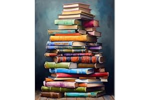 BEAYIOU Books Stamped Cross Stitch Kits, DIY Colorful Book Cross Stitch Ornament Kits for Adults Beginners Without Frame, Counted Embroidery Needlepoint Kits Home Decor 12x16inch